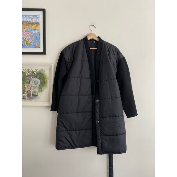EILEEN FISHER Recycled Nylon with Boiled Wool Black Coat Size Small - Picture 4 of 11